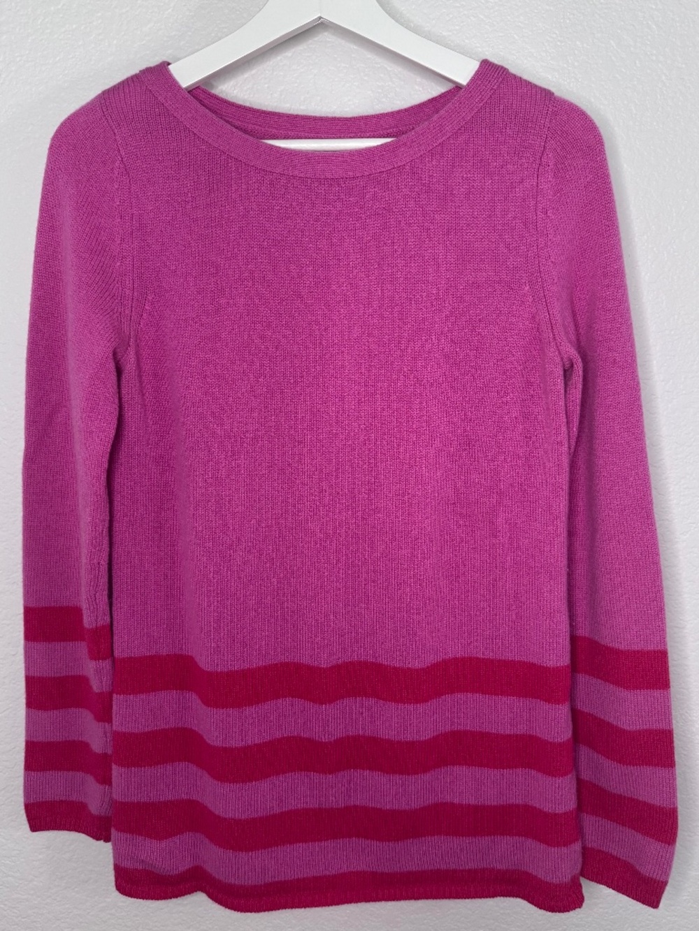 Banana Republic Wool & Cashmere Hot Pink Crew Neck Striped Sweater - size Small